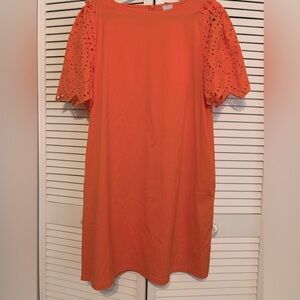 Chico's orange Eyelet Sleeve Dress sz2 (XL) dress has pockets